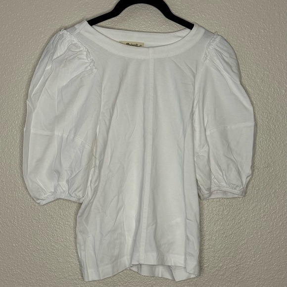 Madewell White Puff Sleeve 100% Cotton Tee Shirt Blouse NWT XS - Picture 3 of 9